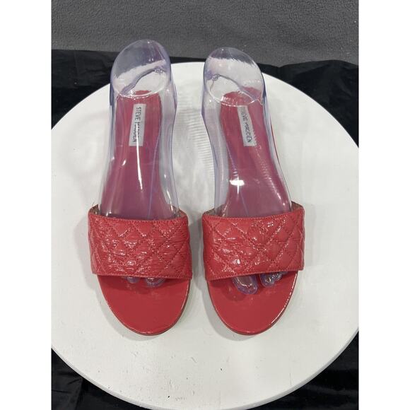 Steve Madden Finally Flat Sandals Hot Pink Leather Slip On Slide Women Size 10 - Picture 7 of 14